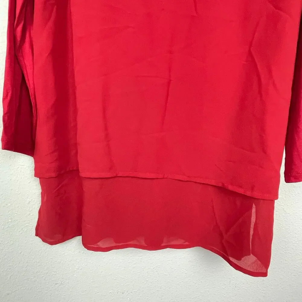 Michael Michael Kors V-neck‎ Tunic Top Red Mixed Media 3/4 Sleeve Size S